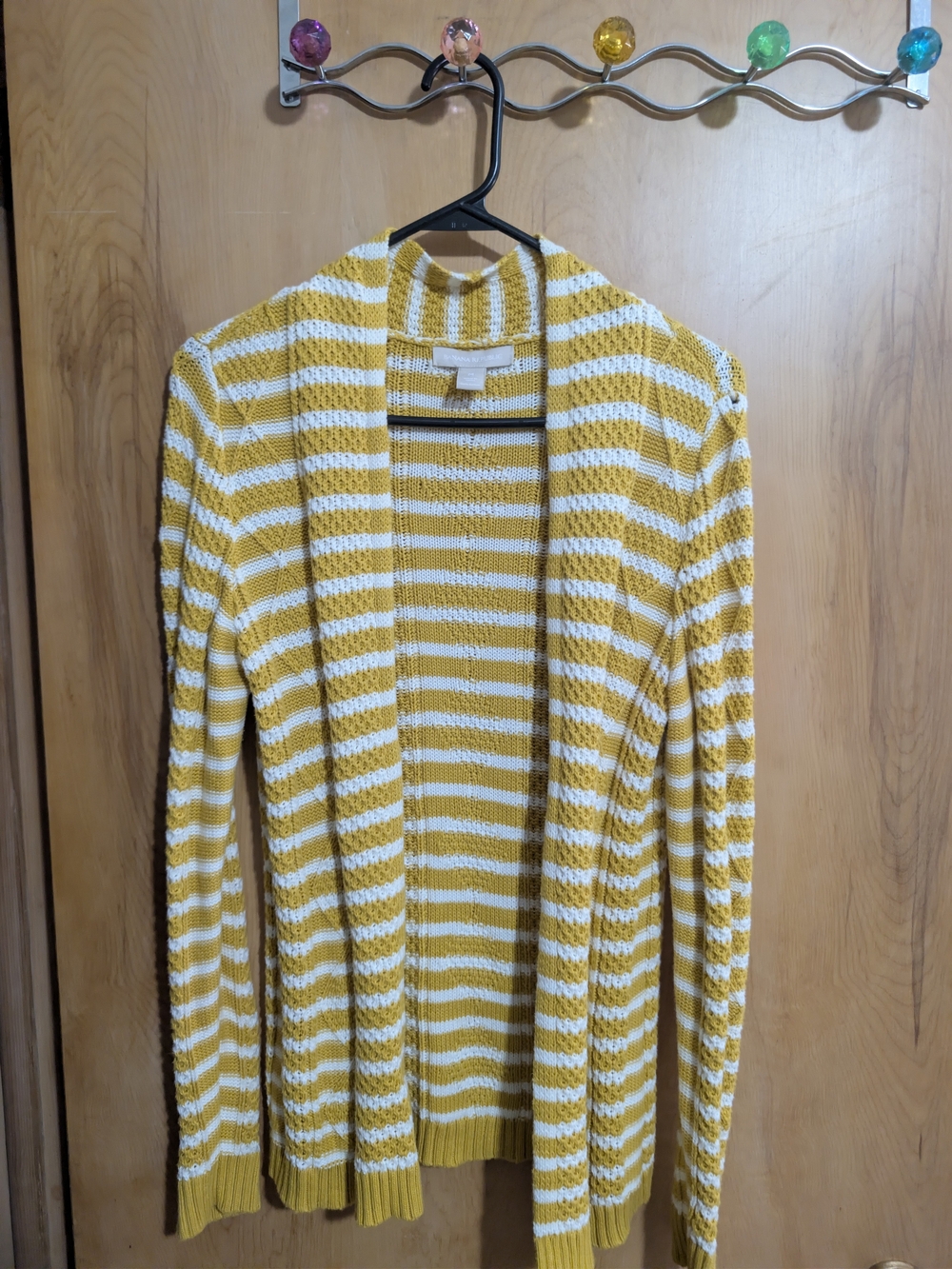 Banana Republic Yellow and White Striped Open-Front Cardigan